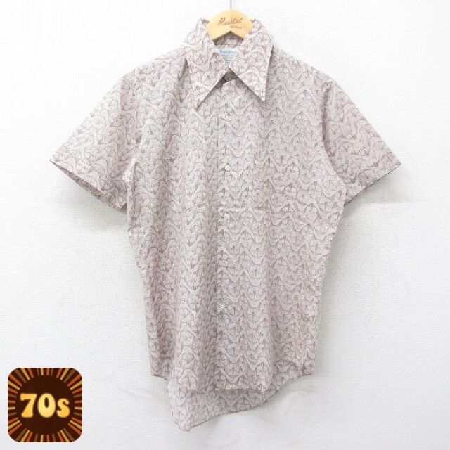 【50%OFF】70s 半袖シャツ 総柄 ブラウン L | 古着
