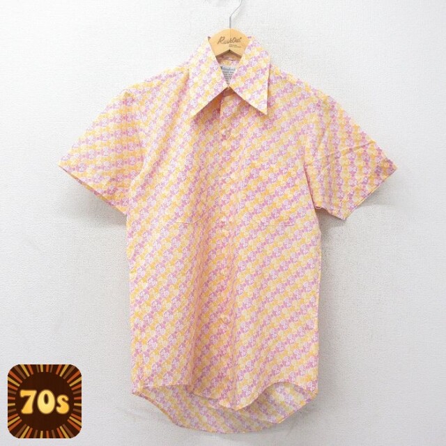 【50%OFF】70s 半袖シャツ 総柄 イエロー M | 古着