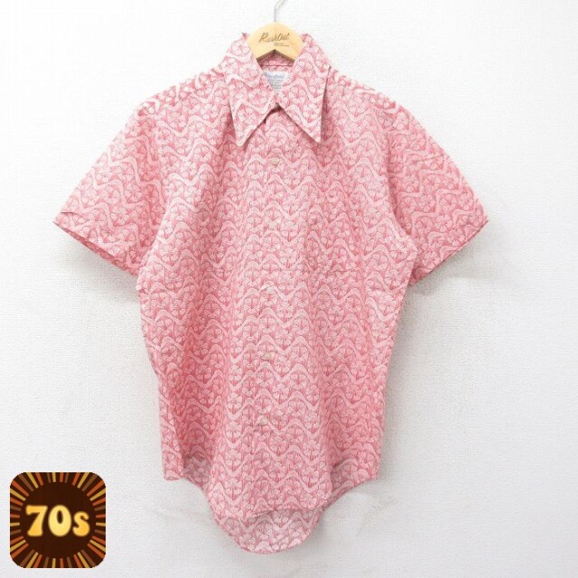 【50%OFF】70s 半袖シャツ 総柄 レッド L | 古着