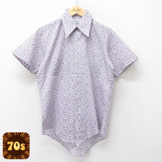 【50%OFF】70s 半袖シャツ 総柄 パープル M | 古着