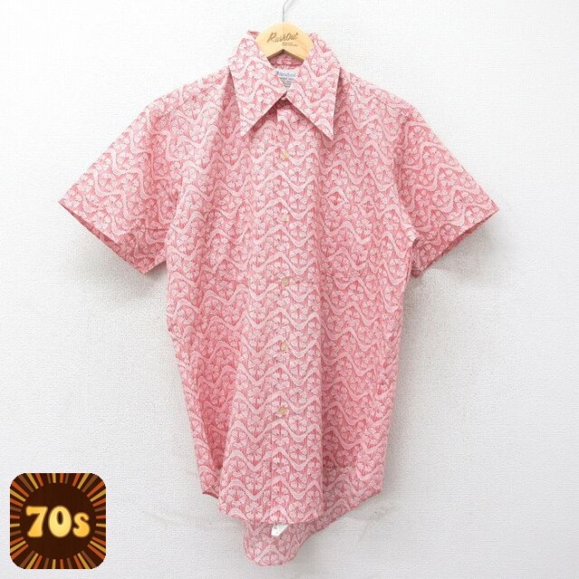 【50%OFF】70s 半袖シャツ 総柄 レッド L | 古着
