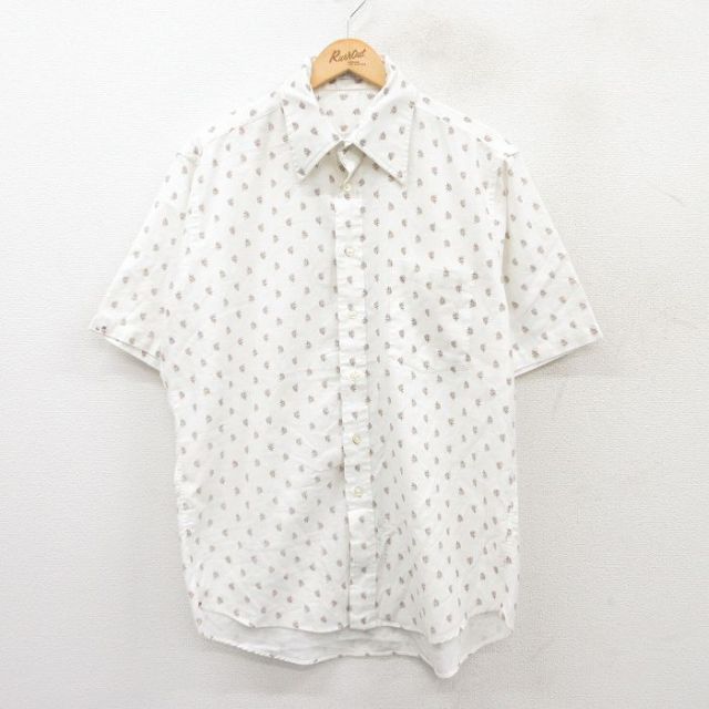XL★古着 半袖 シャツ メンズ 70年代 70s 総柄 白他 ホワイト 25may15 中古 トップス