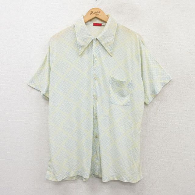 【50%OFF】70s 半袖シャツ 総柄 グリーン XL | 古着