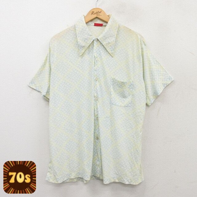【50%OFF】70s 半袖シャツ 総柄 グリーン XL | 古着