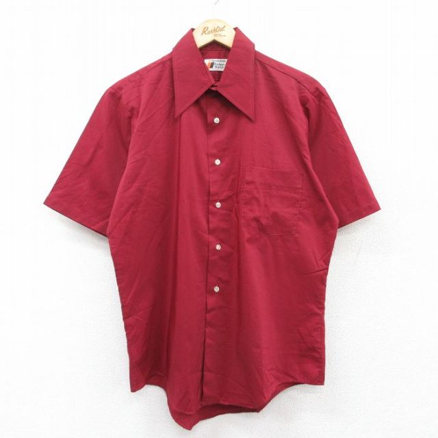 L★古着 マンハッタン 半袖 シャツ メンズ 70年代 70s 赤 レッド 25may15 中古 トップス