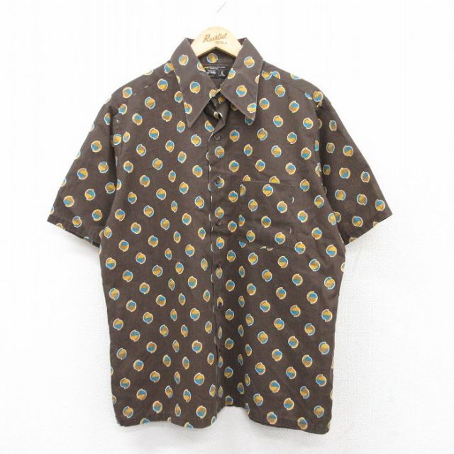XL★古着 JCペニー 半袖 シャツ メンズ 70年代 70s 総柄 茶他 ブラウン 【spe】 25may15 中古 トップス