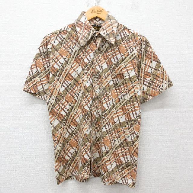 70s 半袖シャツ 総柄 ベージュ M | 古着