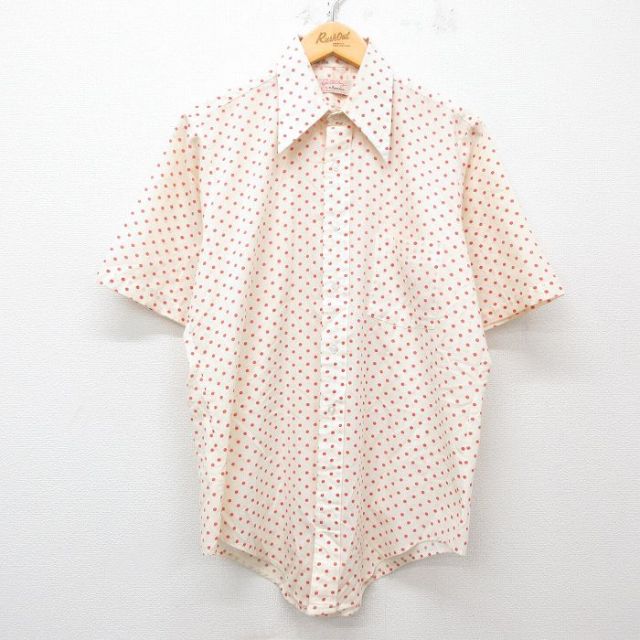 L★古着 アロー 半袖 シャツ メンズ 70年代 70s USA製 生成り ドット 【spe】 25may31 中古 トップス