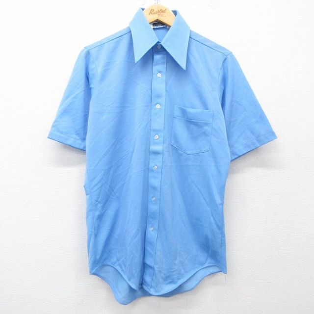 M★古着 半袖 シャツ メンズ 70年代 70s 薄紺 ネイビー 25may31 中古 トップス