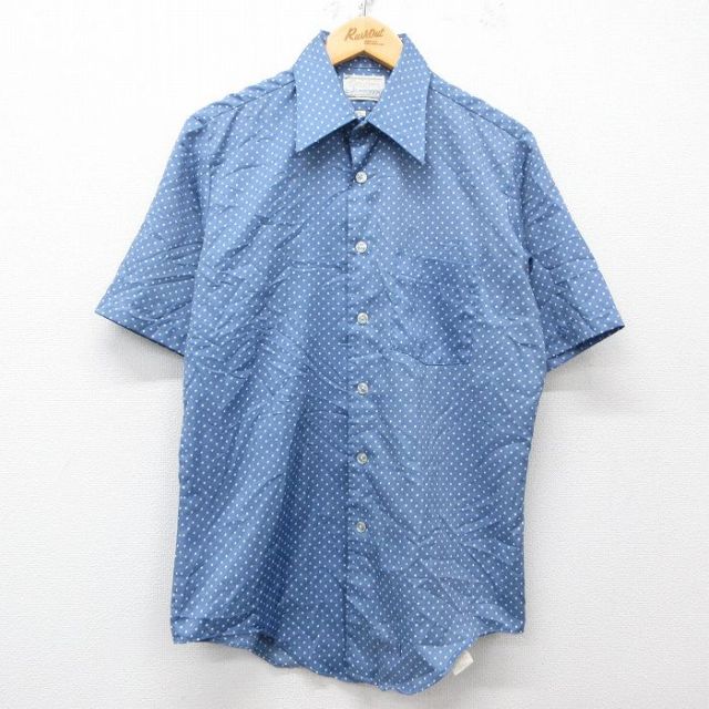 L★古着 アロー 半袖 シャツ メンズ 70年代 70s USA製 紺 ネイビー ドット 25may31 中古 トップス