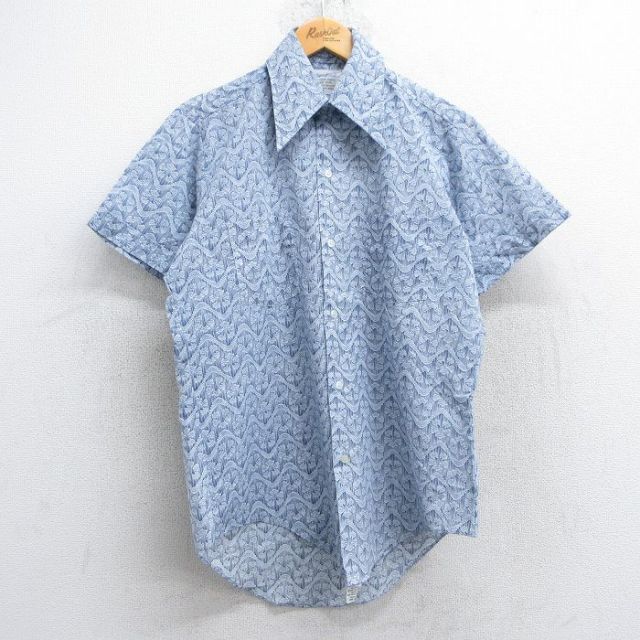 70s 半袖シャツ 総柄 ネイビー M | 古着