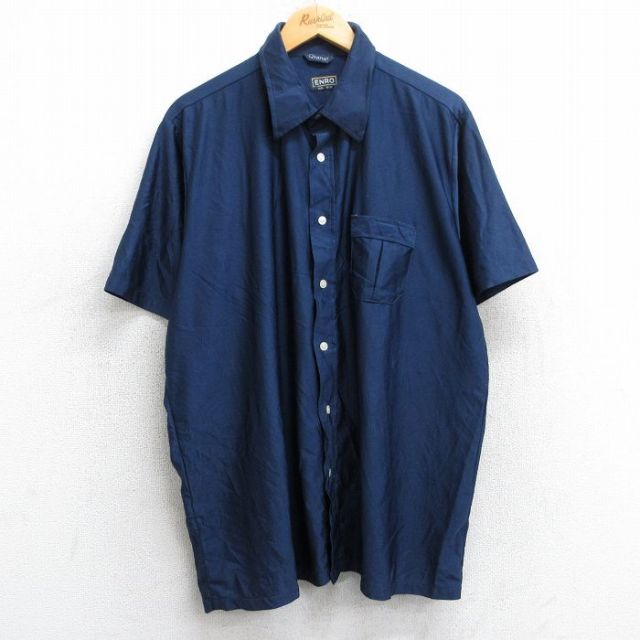 XL★古着 半袖 シャツ メンズ 70年代 70s 大きいサイズ 紺 ネイビー 25jun18 中古 トップス
