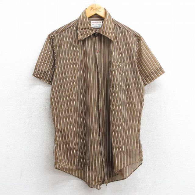 L★古着 半袖 シャツ メンズ 70年代 70s 茶他 ブラウン ストライプ 25jun18 中古 トップス