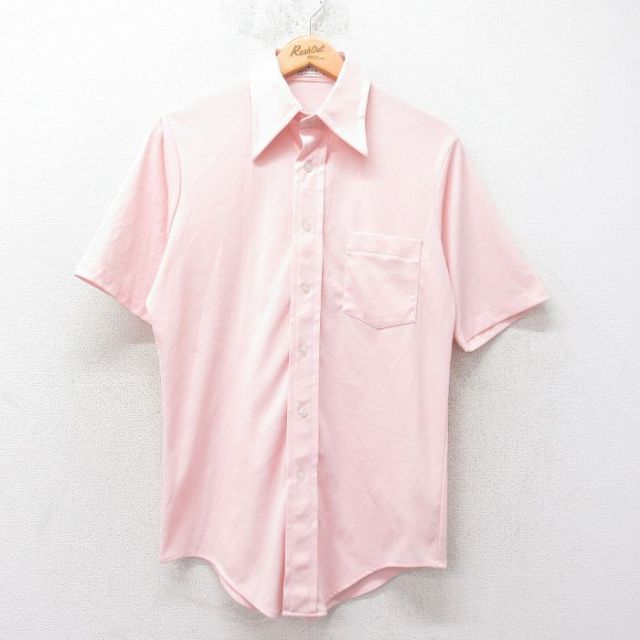 古着通販 M☆古着 半袖 シャツ メンズ 70年代 70s ピンク