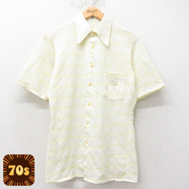 【50%OFF】バンヒューセン 70s 半袖シャツ イエローチェック S | 古着