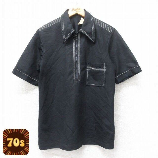 【50%OFF】プレイボーイ 70s 半袖ハーフジップシャツ ブラック S | 古着