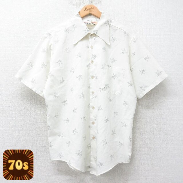 【50%OFF】バンヒューセン 70s 半袖シャツ 花柄 ホワイト L | 古着