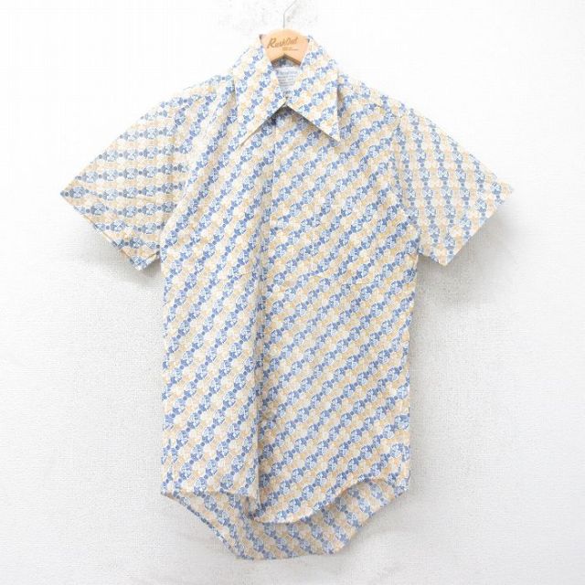 S★古着 半袖 シャツ メンズ 70年代 70s 総柄 黄他 イエロー 25jul07 中古 トップス