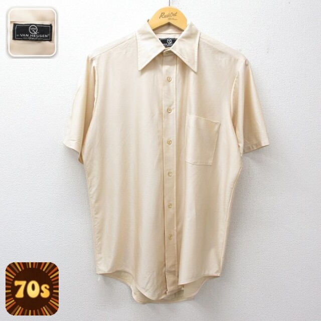 【20%OFF】バンヒューセン 70s 半袖シャツ ベージュ メンズL相当 | 古着