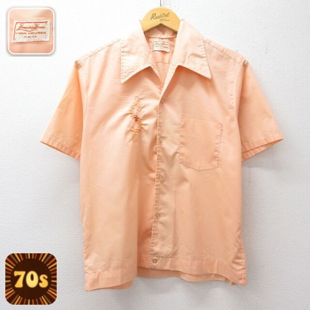 【20%OFF】バンヒューセン 70s 半袖シャツ ユリの紋章 オレンジ メンズL相当 | 古着