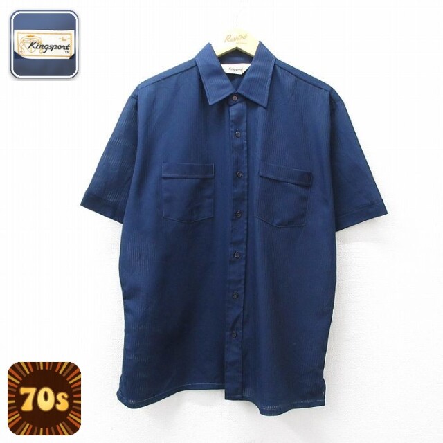 【20%OFF】70s 半袖シャツ ネイビー メンズXL相当 | 古着