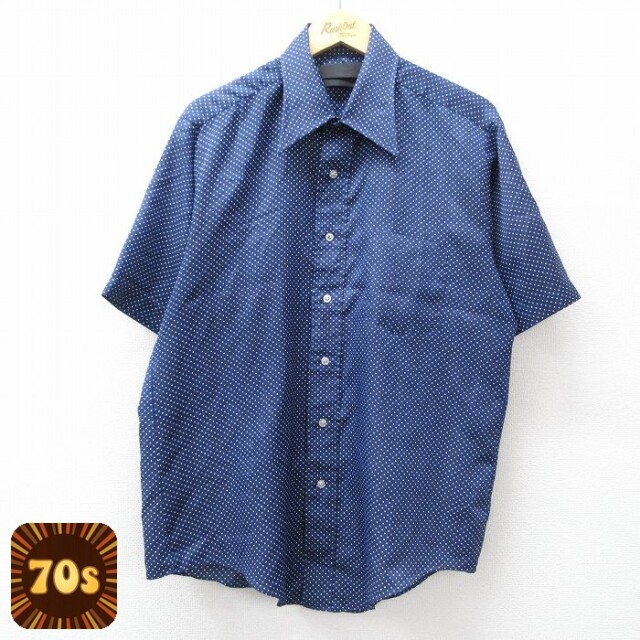 【20%OFF】バンヒューセン 70s 半袖シャツ ドット ネイビー メンズXL相当 | 古着