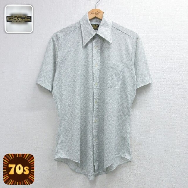 【20%OFF】70s 半袖シャツ 総柄 グレー メンズL相当 | 古着