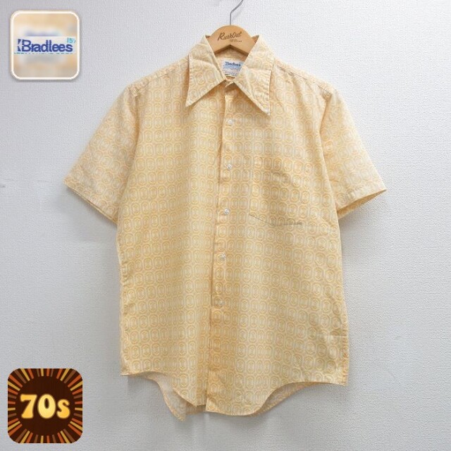 【20%OFF】70s 半袖シャツ 総柄 イエロー メンズL相当 | 古着