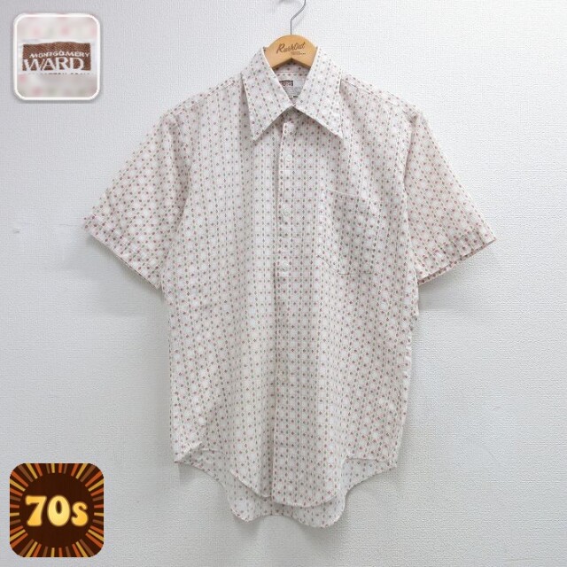 【20%OFF】70s 半袖シャツ 花柄 ホワイト メンズL相当 | 古着