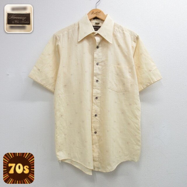 【20%OFF】70s 半袖シャツ チェック イエロー メンズL相当 | 古着