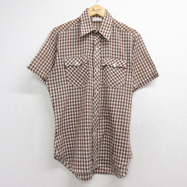 70s 半袖シャツ ギンガムチェック ブラウン メンズM相当 | 古着