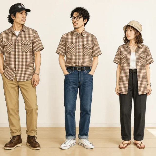 古着通販 M☆古着 半袖 シャツ メンズ 70年代 70s ブラウン ギンガム