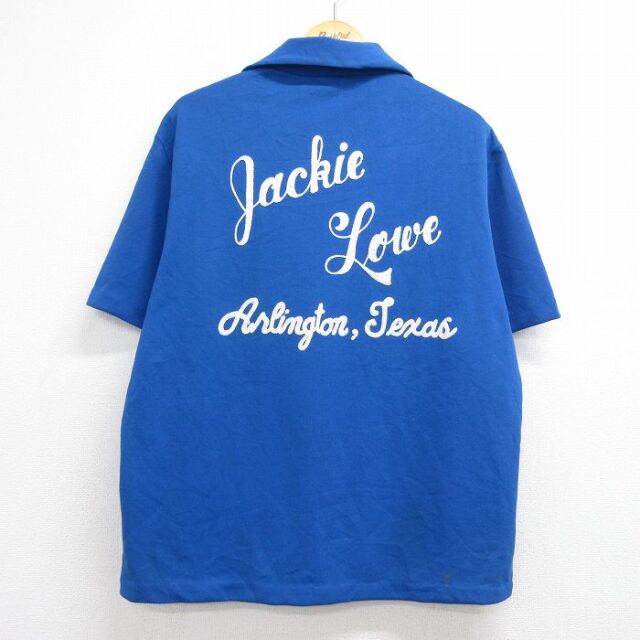 70s 半袖ハーフジップシャツ Jackie チェーンステッチ刺繍 ブルー メンズXL相当 | 古着