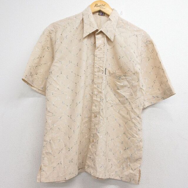70s 半袖シャツ 総柄 ベージュ メンズL相当 | 古着