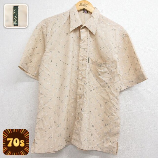 70s 半袖シャツ 総柄 ベージュ メンズL相当 | 古着