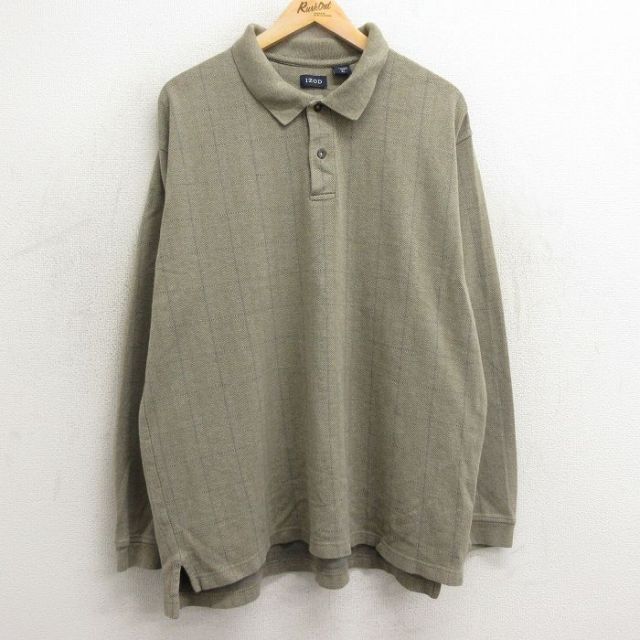 IZOD 長袖ポロシャツ カーキチェック XL | 古着