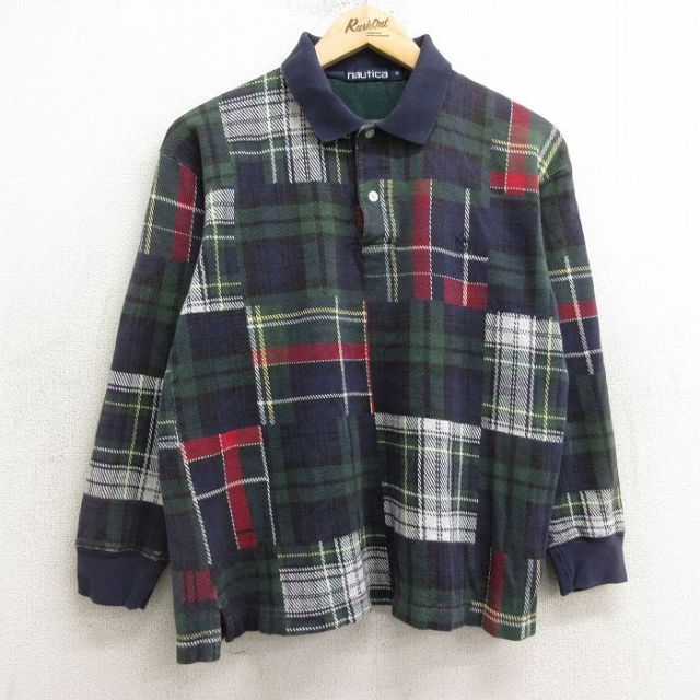 【50%OFF】ノーティカ 90s 長袖ポロシャツ ワンポイントロゴ ネイビーチェック M | 古着