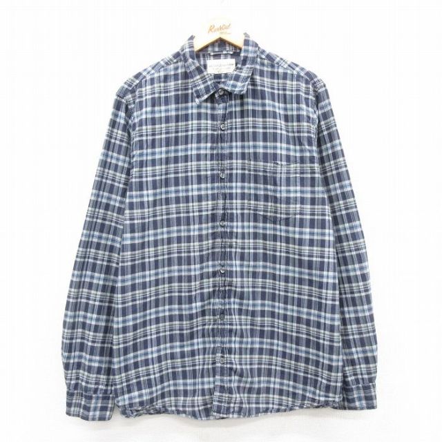 XL★古着 ラルフローレン Ralph Lauren デニムアンドサプライ 長袖 ブランド シャツ メンズ 大きいサイズ コットン 紺他 ネイビー チェック 25jan08 中古 トップス