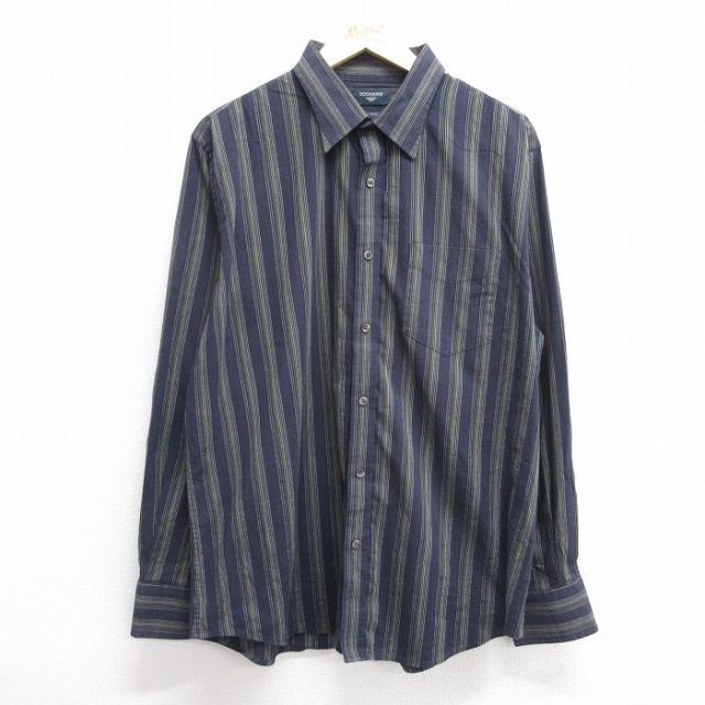 【20%OFF】XL★古着 ドッカーズ 長袖 ブランド シャツ メンズ 紺他 ネイビー ストライプ 25jan17 中古 トップス
