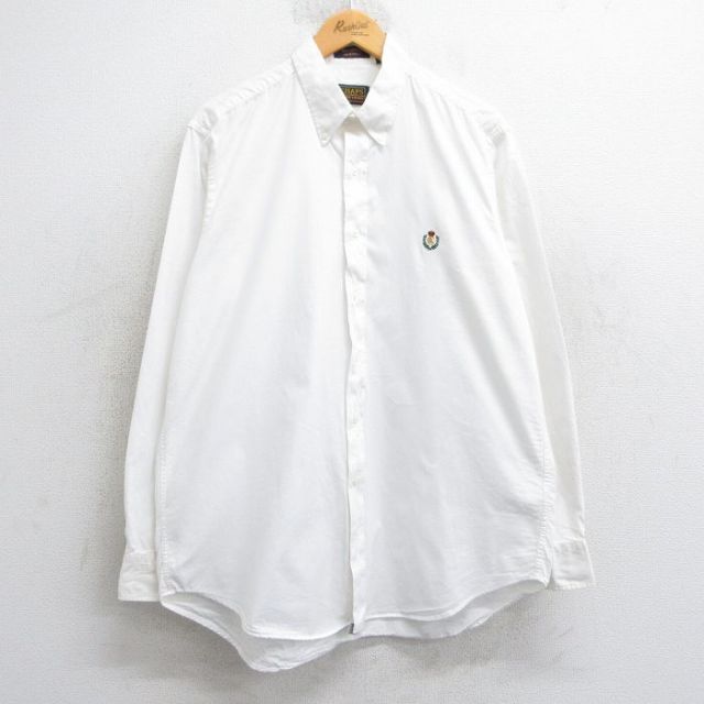 XL★古着 ラルフローレン Ralph Lauren チャップス 長袖 ブランド シャツ メンズ 90年代 90s ワンポイントロゴ 大きいサイズ ロング丈 コットン ボタンダウン 白 ホワイト 25feb07 中古 トップス