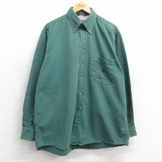 【20%OFF】XL★古着 ノーティカ NAUTICA 長袖 ブランド シャツ メンズ 90年代 90s ワンポイントロゴ 大きいサイズ コットン ボタンダウン 緑 グリーン 25feb07 中古 トップス