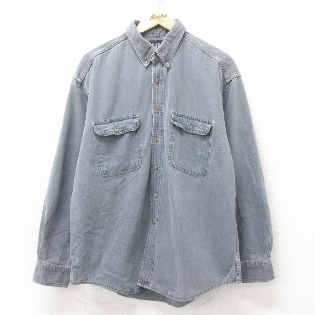 L★古着 ギャップ GAP 長袖 ブランド シャツ メンズ 90年代 90s コットン ボタンダウン グレー デニム 25feb10 中古 トップス