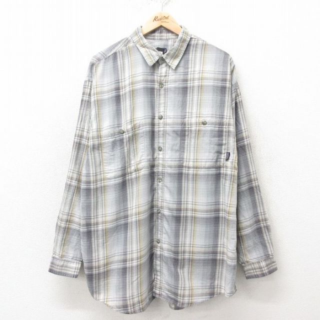 XL★古着 パタゴニア patagonia 長袖 ブランド シャツ メンズ 00年代 00s 大きいサイズ ロング丈 オーガニックコットン ポルトガル製 グレー他 【spe】 25feb10 中古 トップス