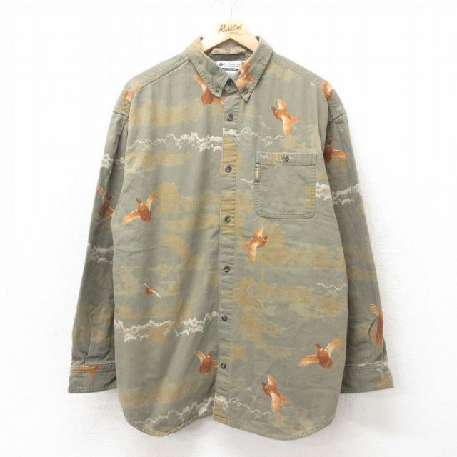 XL★古着 コロンビア COLUMBIA 長袖 ブランド シャツ メンズ 00年代 00s 鳥 コットン ボタンダウン 緑系他 グリーン 25feb10 中古 トップス