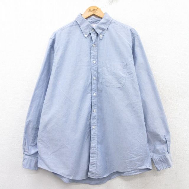 XL★古着 ブルックスブラザーズ BROOKS BROTHERS 長袖 ブランド シャツ メンズ 90年代 90s オックスフォード 大きいサイズ コットン ボタンダウン USA製 薄紺 ネイビー 【spe】 25feb15 中古 トップス