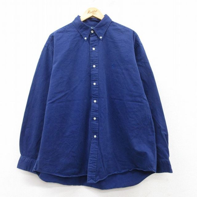 XL★古着 ラルフローレン Ralph Lauren 長袖 ブランド シャツ メンズ 90年代 90s ワンポイントロゴ BLAKE 大きいサイズ コットン ボタンダウン 紺 ネイビー 25feb15 中古 トップス