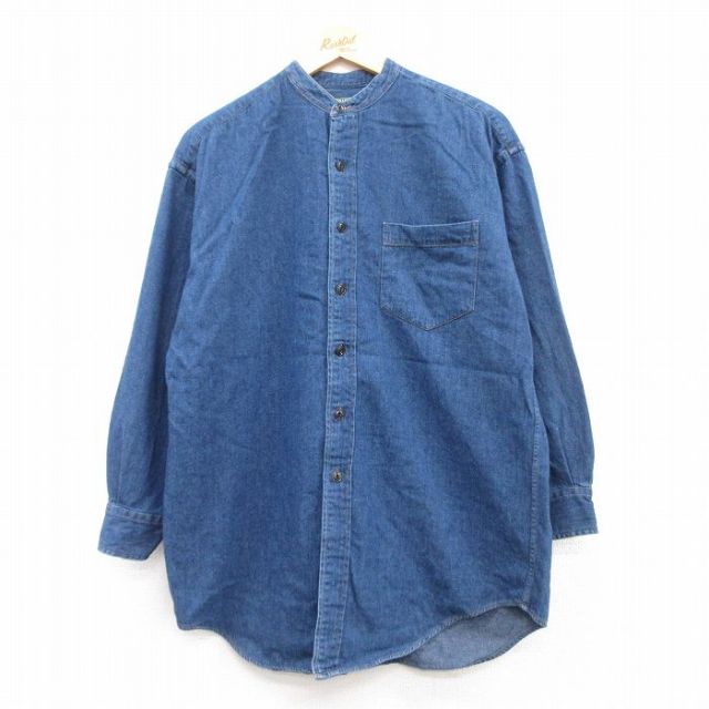 XL★古着 ラルフローレン Ralph Lauren ポロカントリー 長袖 ブランド シャツ メンズ 90年代 90s コットン ノーカラー 紺 ネイビー デニム 【spe】 25feb15 中古 トップス