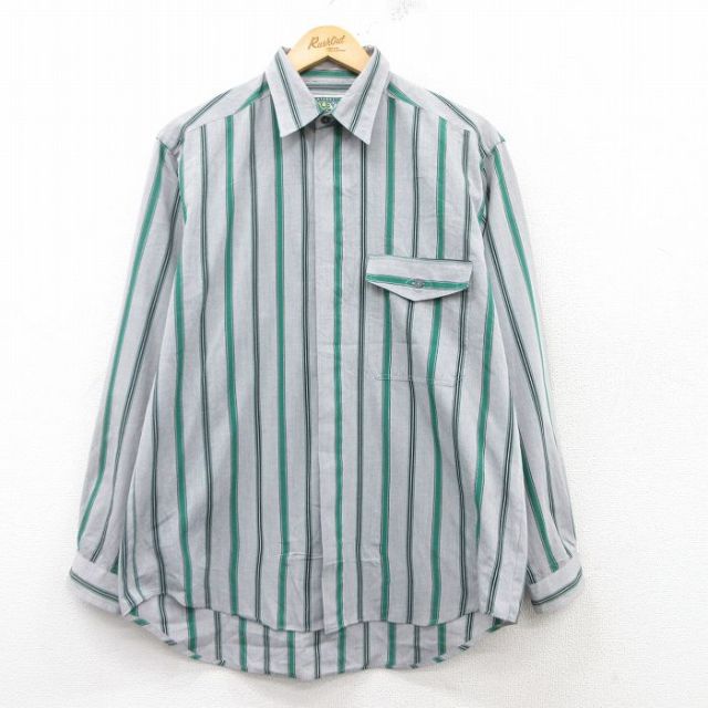 L★古着 リーバイス Levis 長袖 ブランド シャツ メンズ 90年代 90s グレー他 ストライプ 25feb15 中古 トップス