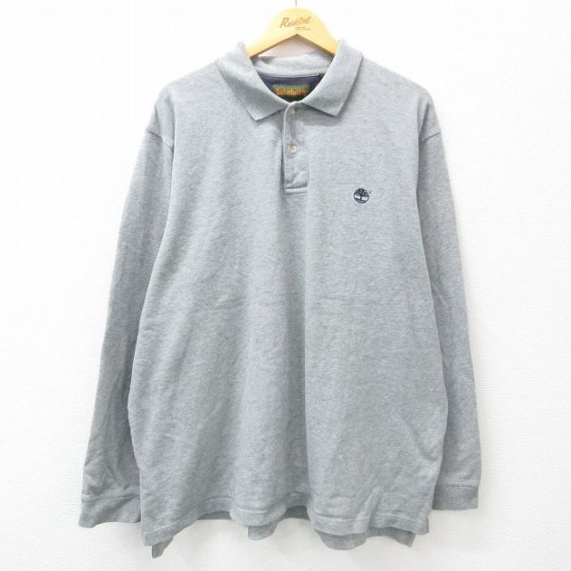 XL★古着 ティンバーランド 長袖 ブランド ポロ シャツ メンズ 00年代 00s ワンポイントロゴ 大きいサイズ コットン グレー 霜降り 【spe】 25feb17 中古 トップス