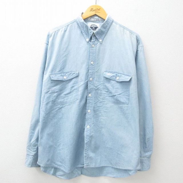 XL★古着 ドッカーズ 長袖 ブランド シャツ メンズ 90年代 90s ワンポイントロゴ コットン ボタンダウン 薄紺 ネイビー 25feb17 中古 トップス